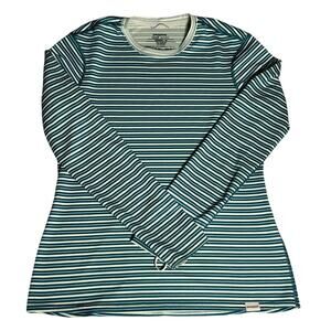 Patagonia Womens Capilene 3 Midweight Green Stripped Long Sleeve Shirt Medium